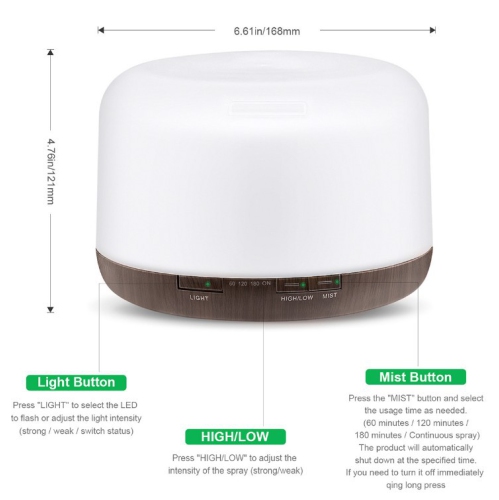 navor 500ml Essential Oil Diffuser, 5 in 1 Premium Ultrasonic Aromatherapy Fragrant Oil Vaporizer Humidifier, 3 Timer and Auto-Off Safety Switch, 7