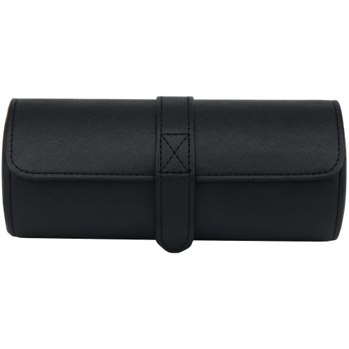 3 Slot PU Leather Roll Watch Case Jewelry Organizer and Valet for Men/Women