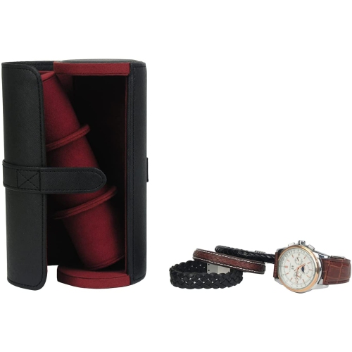 3 Slot PU Leather Roll Watch Case Jewelry Organizer and Valet for Men/Women