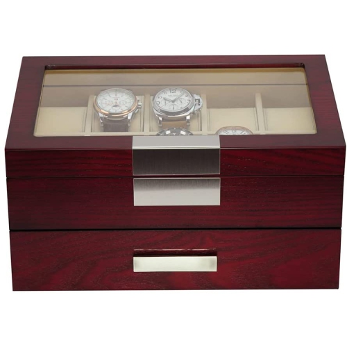 20 Slots Wooden Watch Display Case Glass Top Jewelry Collection Storage Box Organizer for Men/Women