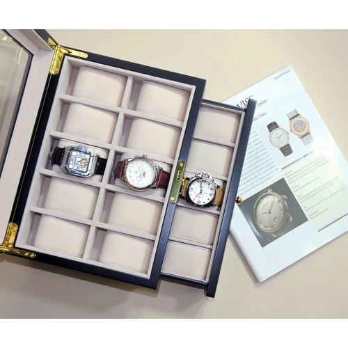 20 Slots Wooden Watch Display Case Glass Top Jewelry Collection Storage Box Organizer for Men/Women