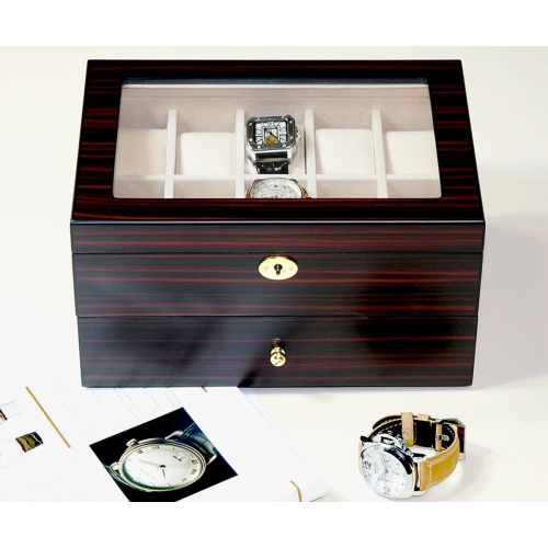 20 Slots Wooden Watch Display Case Glass Top Jewelry Collection Storage Box Organizer for Men/Women