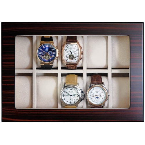 20 Slots Wooden Watch Display Case Glass Top Jewelry Collection Storage Box Organizer for Men/Women