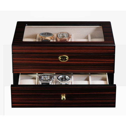 20 Slots Wooden Watch Display Case Glass Top Jewelry Collection Storage Box Organizer for Men/Women