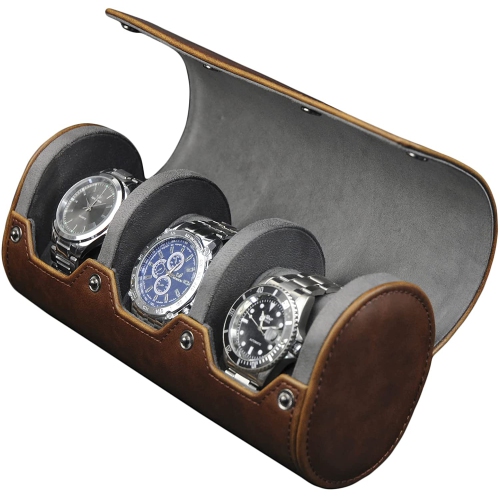 NAVOR  3 Slot Pu Leather Roll Watch Case Jewelry Organizer And Valet for Men/women