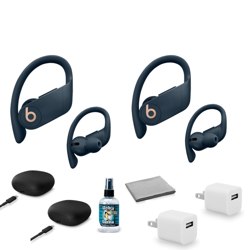 Beats by Dr. Dre Powerbeats Pro In Ear Wireless Headphones Navy Blue MY592LL A 2 Pack with Headphone Cleaner More