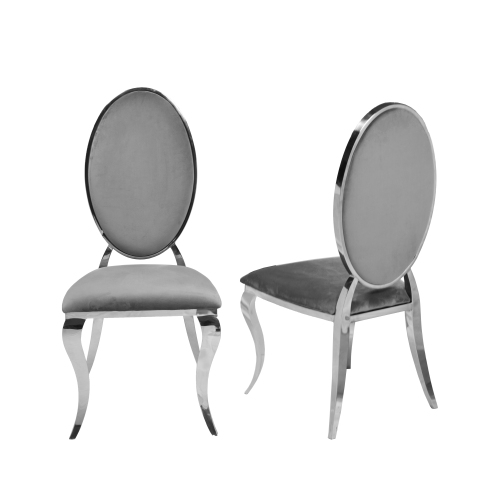 QUEENSONS  Velvet Bronx Dining Chair (Set Of 2) With Chrome Frame And Legs In Grey