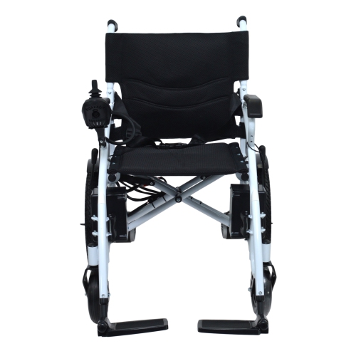 Foldable Electric Powered Lightweight Wheelchair, Comfortable Disabled Wagon, Elderly Mobility - White Frame Black Seat