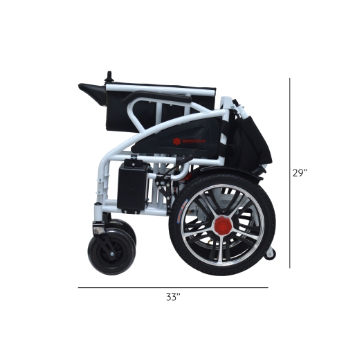 Foldable Electric Powered Lightweight Wheelchair, Comfortable Disabled Wagon, Elderly Mobility - White Frame Black Seat