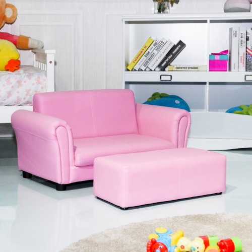 Topbuy Kids Sofa Upholstered Lounge Children Couch Ottoman w/ Armrest