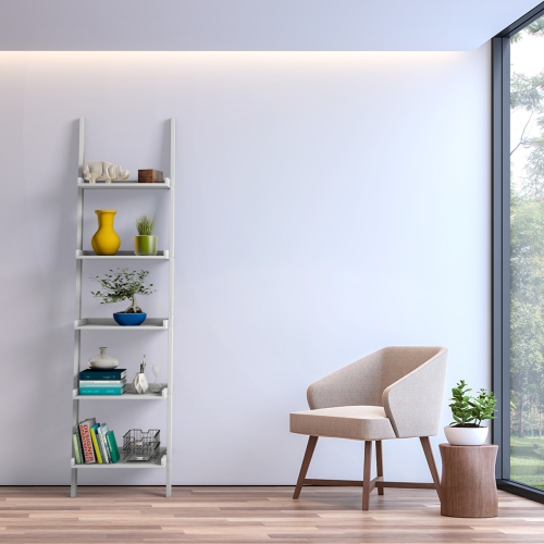 Topbuy 5 Layers Display Shelves Bookcase Shelving Unit Storage Wall Stand White
