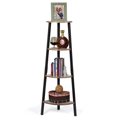 Topbuy 4-Tier Corner Ladder Shelf Industrial Metal Storage Rack Bookcase Display