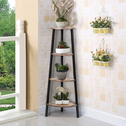 Topbuy 4-Tier Corner Ladder Shelf Industrial Metal Storage Rack Bookcase Display