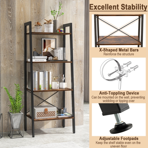 Topbuy 4-Tier Ladder Storage Rack Bookcase Display Shelves Plant Stand