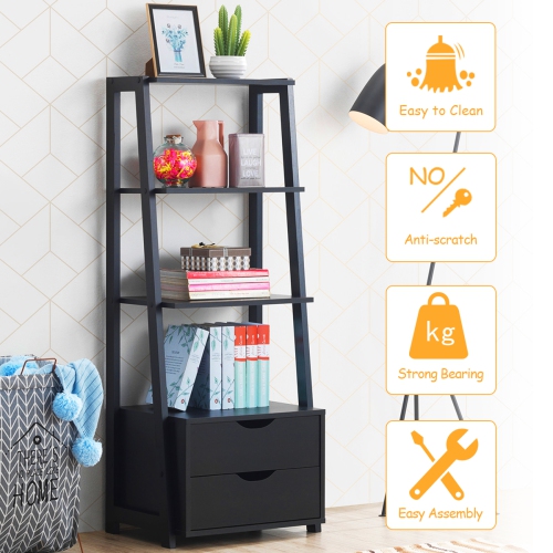 Topbuy 4-Tier Ladder Bookshelf Storage Display Bookcase with 2 Drawers