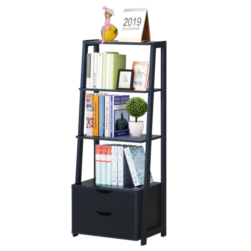 Topbuy Set of 2 Ladder Bookcase 4-Tier Storage Bookshelf with Drawers