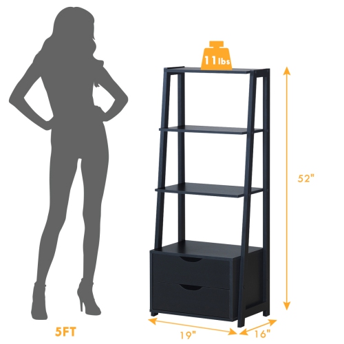 Topbuy Set of 2 Ladder Bookcase 4-Tier Storage Bookshelf with Drawers