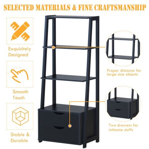Topbuy Set of 2 Ladder Bookcase 4-Tier Storage Bookshelf with Drawers