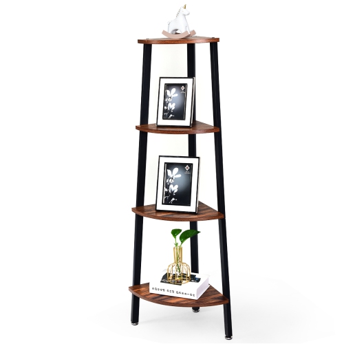 Topbuy 4-layers Corner Shelf Metal Storage Rack Domestic Bookcase Display Stand Wood Black