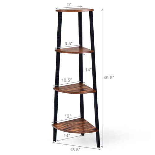 Topbuy 4-layers Corner Shelf Metal Storage Rack Domestic Bookcase Display Stand Wood Black