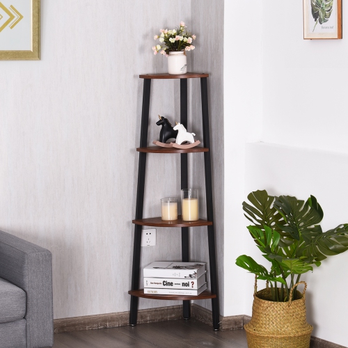 Topbuy 4-layers Corner Shelf Metal Storage Rack Domestic Bookcase Display Stand Wood Black