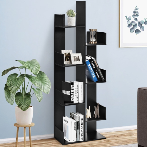Topbuy Freestanding Bookshelf 8-shelf Floor Stand Display Wooden Bookcase for Home Ofiice Black/White