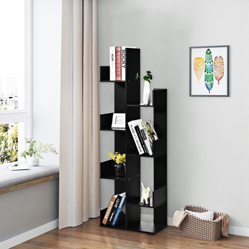 Topbuy Freestanding Bookshelf 8-shelf Floor Stand Display Wooden Bookcase for Home Ofiice Black/White