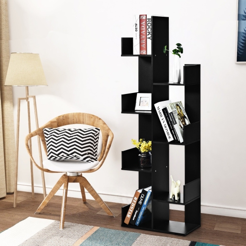 Topbuy Freestanding Bookshelf 8-shelf Floor Stand Display Wooden Bookcase for Home Ofiice Black/White
