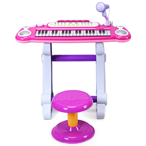 Topbuy 37 Keys Kids Piano Electronic Keyboard Musical Piano Toy with Microphone&Stool
