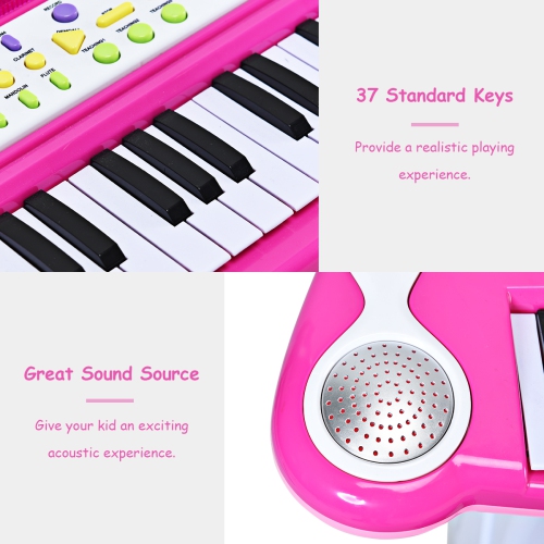 Topbuy 37 Keys Kids Piano Electronic Keyboard Musical Piano Toy with Microphone&Stool