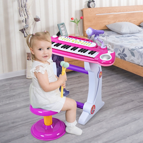 Topbuy 37 Keys Kids Piano Electronic Keyboard Musical Piano Toy with Microphone&Stool