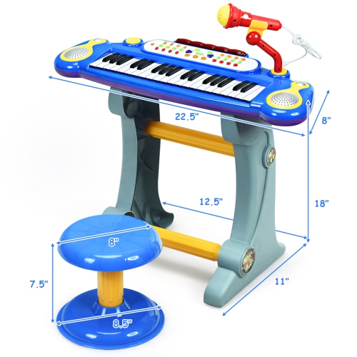 Topbuy 37 Keys Kids Piano Electronic Keyboard Musical Piano Toy with Microphone&Stool