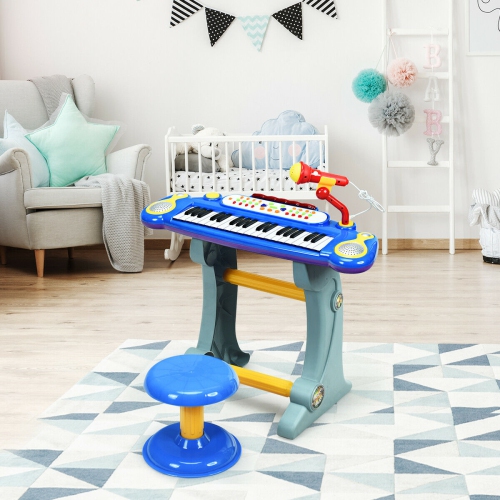 Topbuy 37 Keys Kids Piano Electronic Keyboard Musical Piano Toy with Microphone&Stool