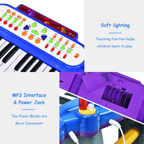 Topbuy 37 Keys Kids Piano Electronic Keyboard Musical Piano Toy with Microphone&Stool