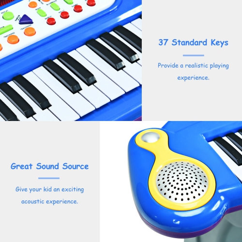 Topbuy 37 Keys Kids Piano Electronic Keyboard Musical Piano Toy with Microphone&Stool