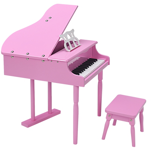 Mini instrument de musique à 30 touches Grand Piano pour tout-petits avec banc en bois noir/rose