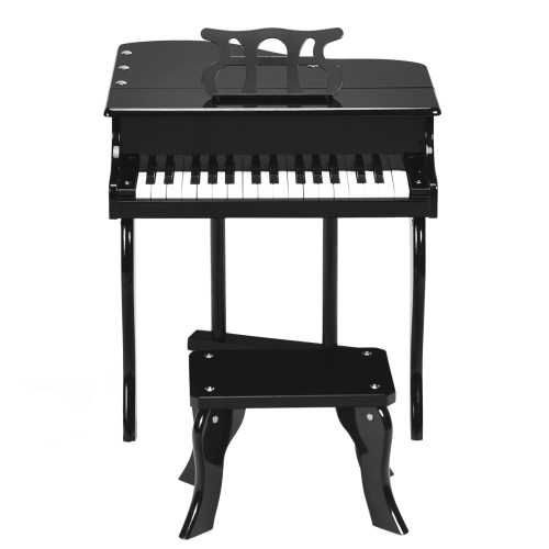 Electric Mini 30 Keys Kids Piano Grand Wood Children Musical Toy W/ Bench Black 