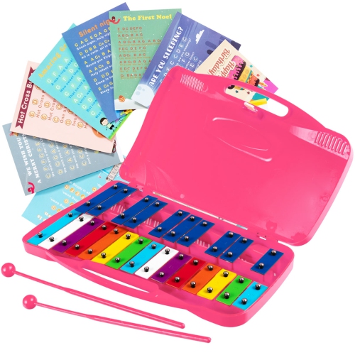 Topbuy 25 Notes Kids Chromatic Aluminium Xylophone with Case and 2 Mallets Pink