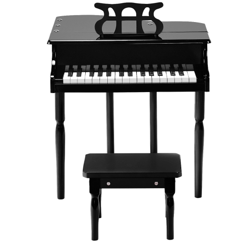 Piano classique pour enfants 30 touches piano à queue jouet en bois avec banc rose/noir