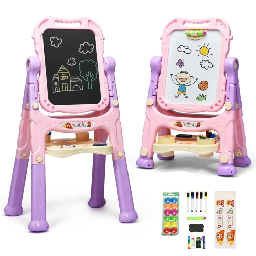 Topbuy Kids Art Easel Freestanding Art Drawing Board Portable Magnetic Drawing Set PinkBlue