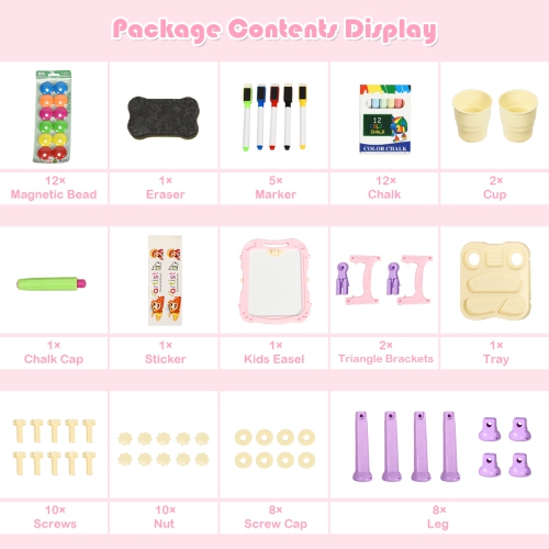 Topbuy Kids Art Easel Freestanding Art Drawing Board Portable Magnetic Drawing Set PinkBlue