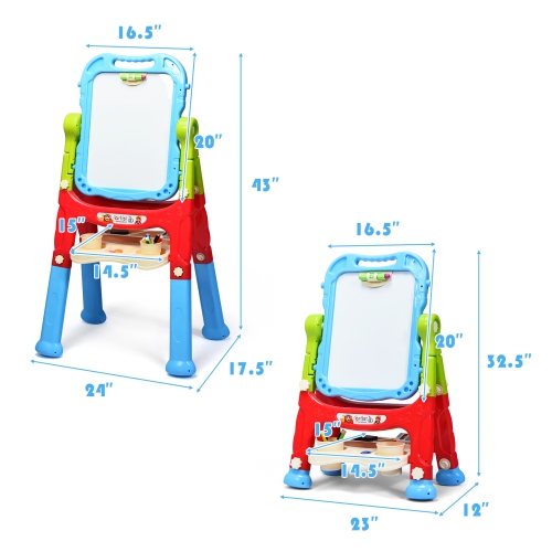 Topbuy Kids Art Easel Freestanding Art Drawing Board Portable Magnetic Drawing Set PinkBlue