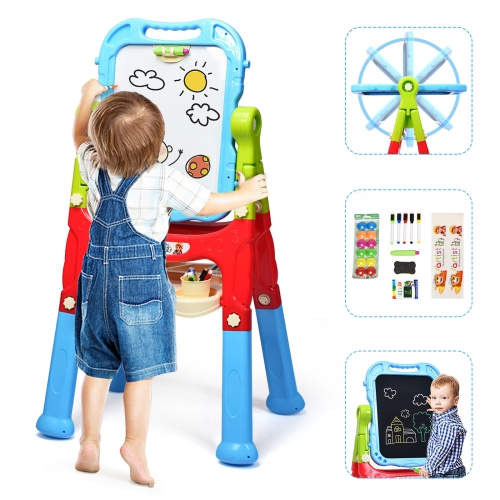 Topbuy Kids Art Easel Freestanding Art Drawing Board Portable Magnetic Drawing Set PinkBlue