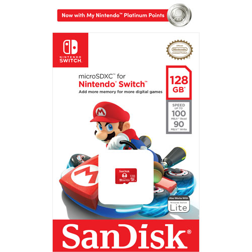 Carte mémoire microSD de 128 Go 100 Mo/s de SanDisk pour Switch de Nintendo et 100 points MyNintendo