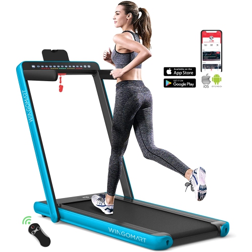 WINGOMART WT-Pro Folding Under Desk Treadmill & Walking pad Folding Walking Jogging Machine with a built-in Heart Rate sensor/ Bluetooth Speaker/ Rem