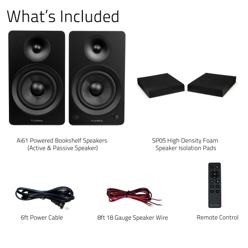 Fluance Ai61 Powered 2.0 Stereo Bookshelf Speakers with 6.5" Drivers, 90W Amplifier and High Density Foam Isolation Pads