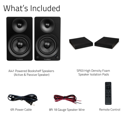 Fluance Ai41 Powered 2.0 Stereo Bookshelf Speakers with 5" Drivers, 90W Amplifier, and High Density Foam Isolation Pads