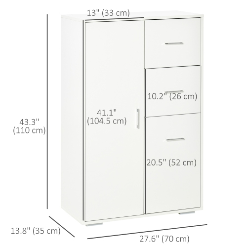 HOMCOM Storage Cabinet with 2 Drawers and 2 Cabinet Free Standing, Kitchen Cabinet Sideboard Buffet Table for Living Room, White