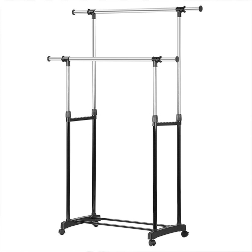 Support à vêtements réglable à deux tiges, support à vêtements sur roulettes en métal pour suspendre des vêtements
