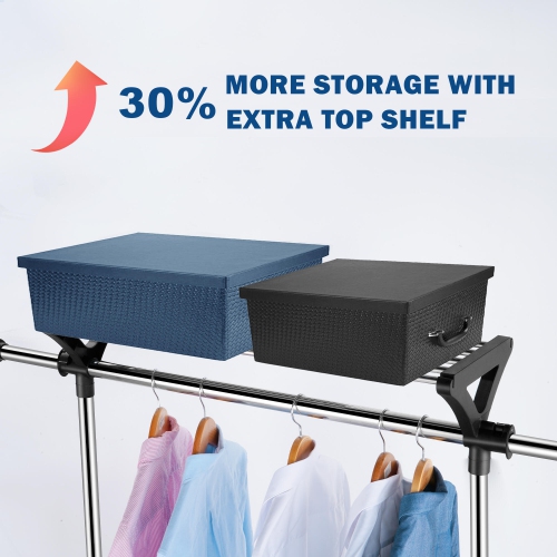 Mobile Adjustable Garment Rack, Rolling Clothes Rack Clothing Organizer Shelf with Top and Bottom Shelves